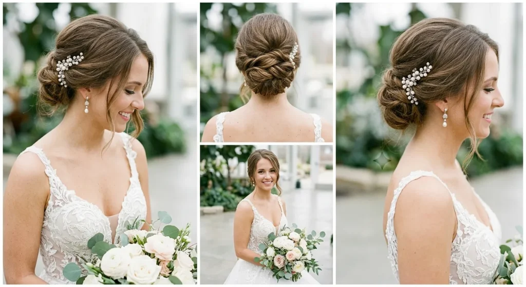 15 Messy Bun Wedding Hairstyles for Brides That Feel Relaxed 2 1. Romantic Low Messy Bun With Face Framing Tendrils