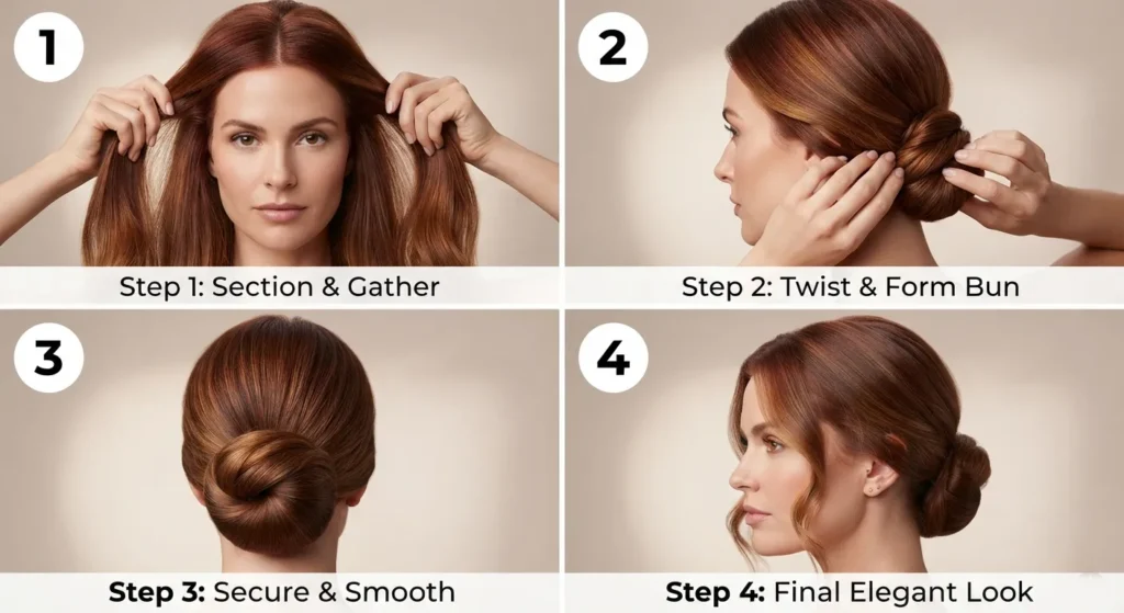 1. Soft Low Bun With Crown Volume