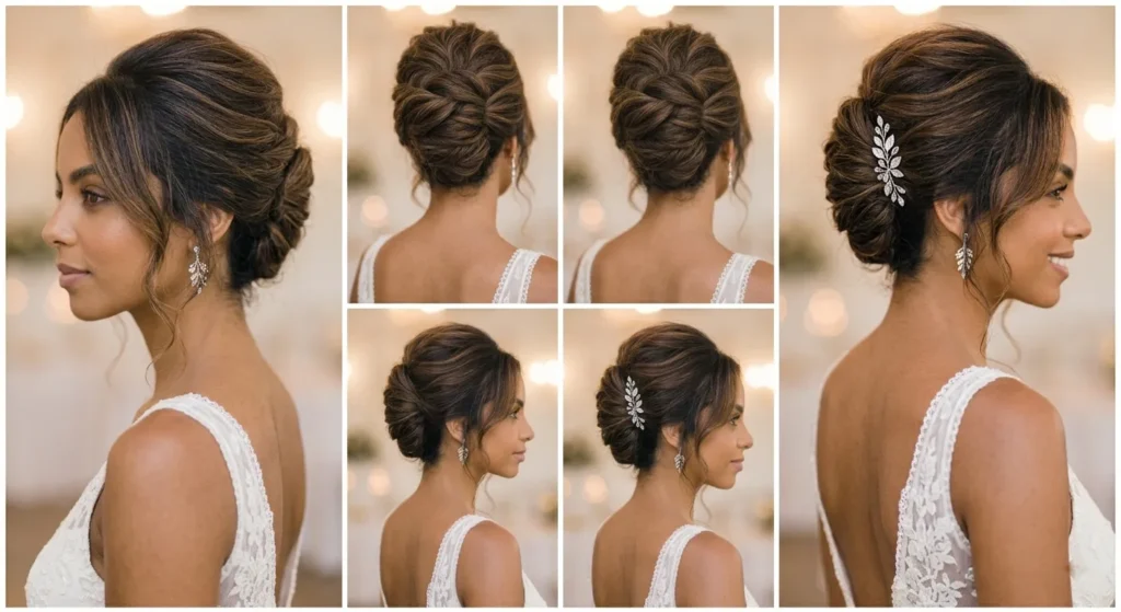 15 Messy Bun Wedding Hairstyles for Brides That Feel Relaxed 11 10. Soft Bubble Braid Messy Bun With Ribbon Detail