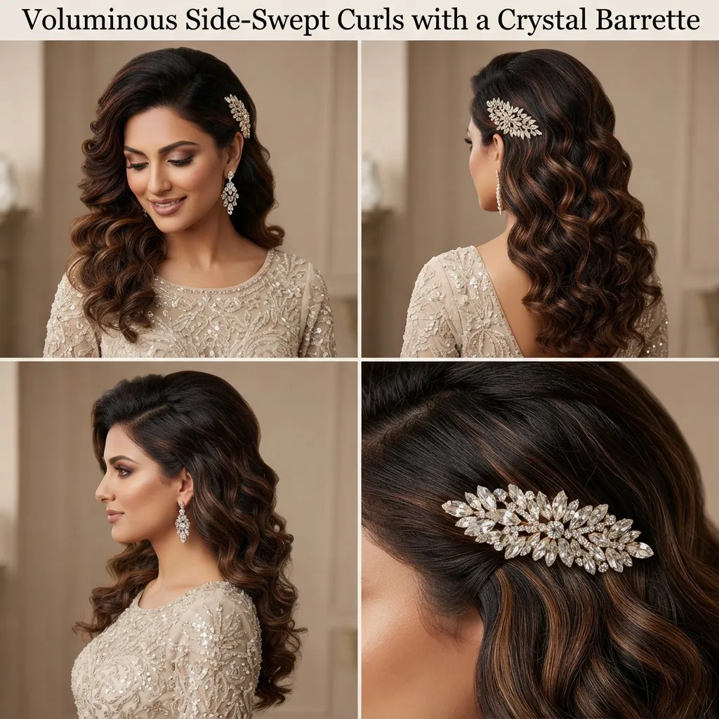 19 Beautiful Wedding Hairstyles for Long Layered Hair That Flow 12 11. Side Swept Layered Curls with a Statement Clip