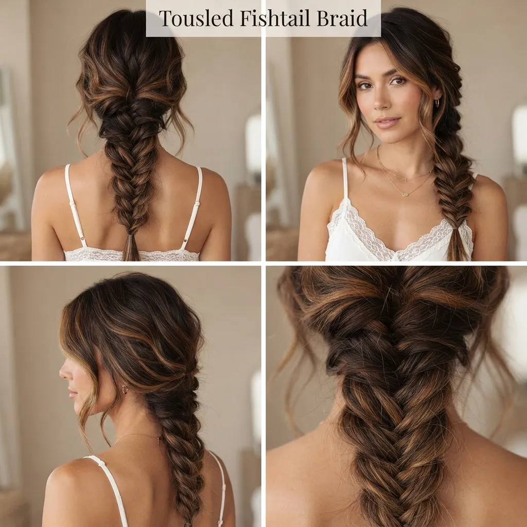19 Beautiful Wedding Hairstyles for Long Layered Hair That Flow 13 12. Loose Fishtail Braid with Cascading Pieces