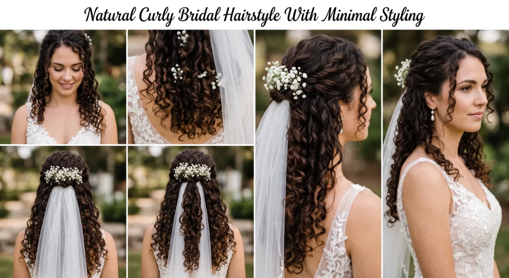 14 Stylish Wedding Hairstyles for Short Curly Hair 13 12. Natural Curly Bridal Hairstyle With Minimal Styling 3