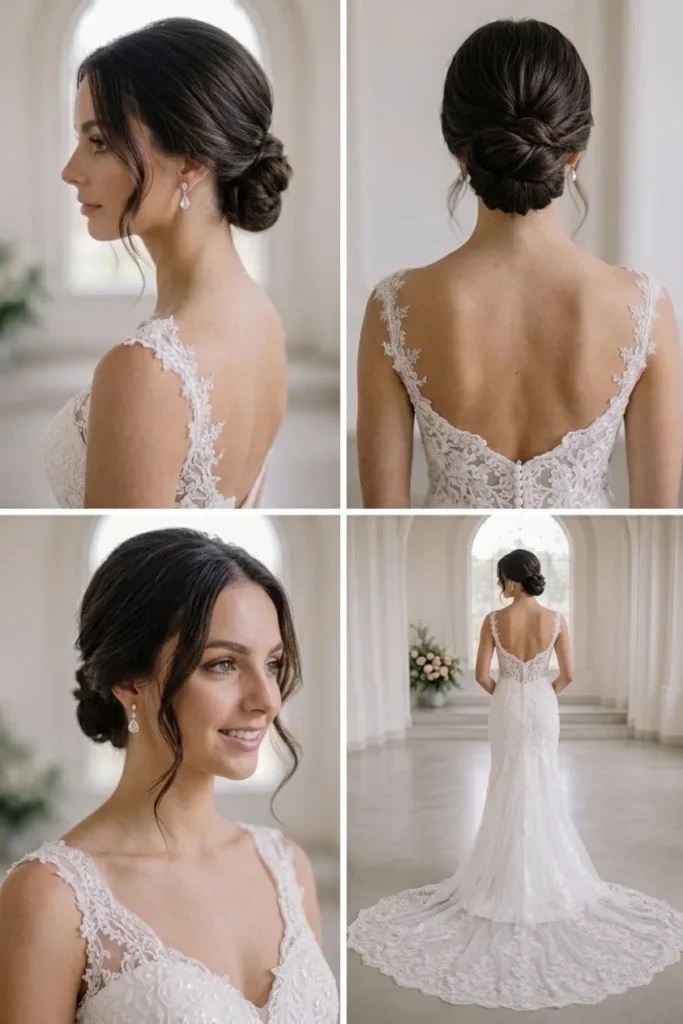 15 Messy Bun Wedding Hairstyles for Brides That Feel Relaxed 14 13. Minimalist Messy Knot With a Clean Middle Part