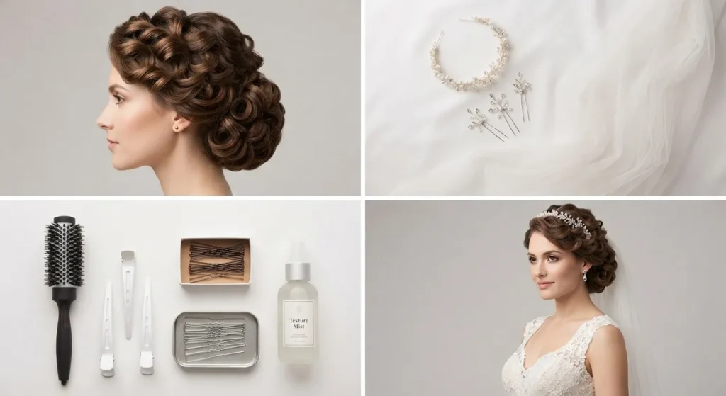 13. Voluminous Blowout With Bridal Accessories