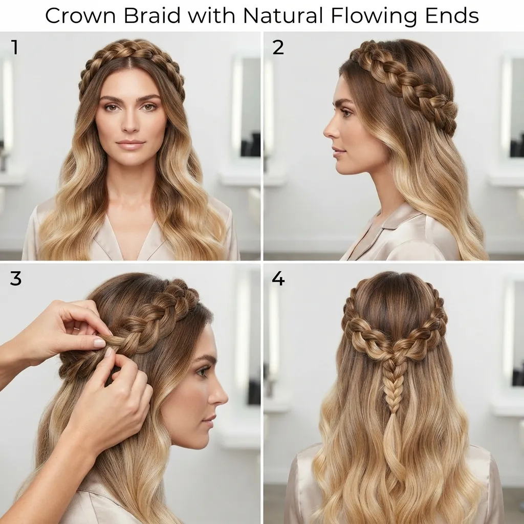 18 Elegant Wedding Hairstyles for Brides with Long Hair That Feel Dreamy 15 14. Crown Braid with Natural Flowing Ends