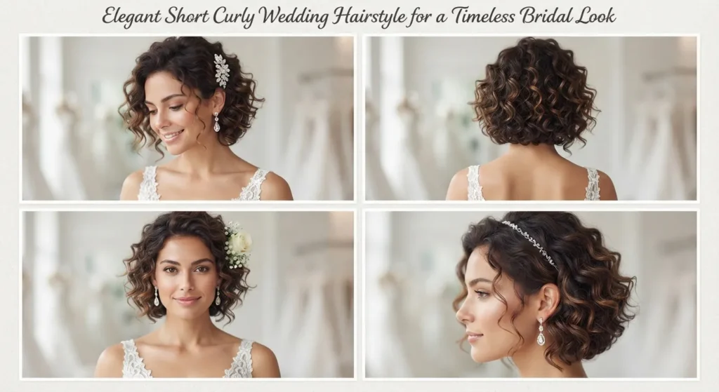 14 Stylish Wedding Hairstyles for Short Curly Hair 15 14. Elegant Short Curly Wedding Hairstyle for a Timeless Bridal Look