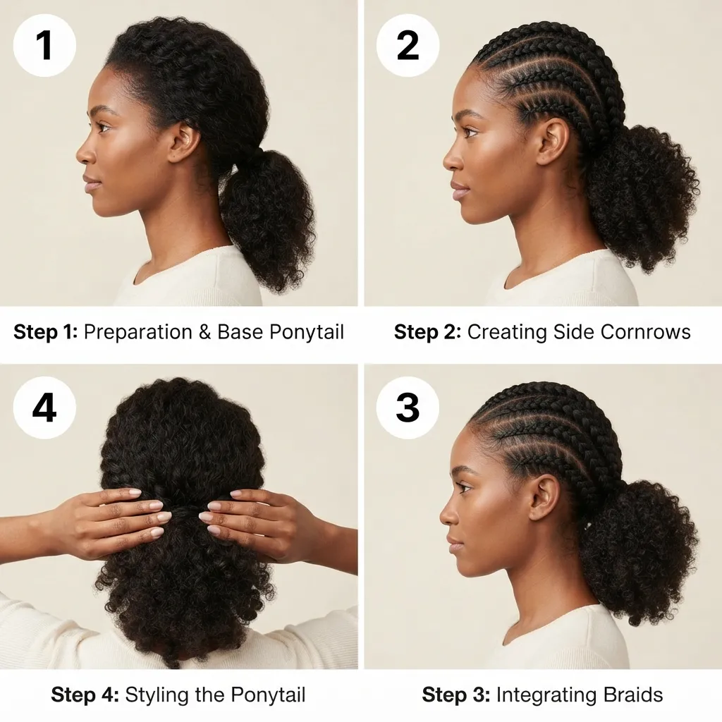 15. Natural Low Pony with Braids