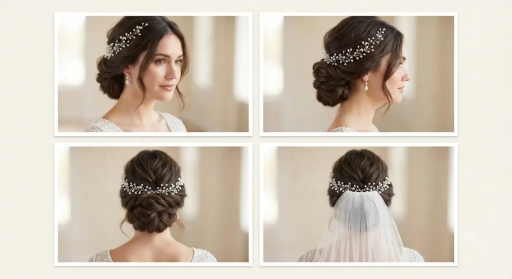 16 Bridal Updo Wedding Hairstyles That Look Elegant and Timeless 17 16. Glamorous Bridal Updo with Hair Accessories
