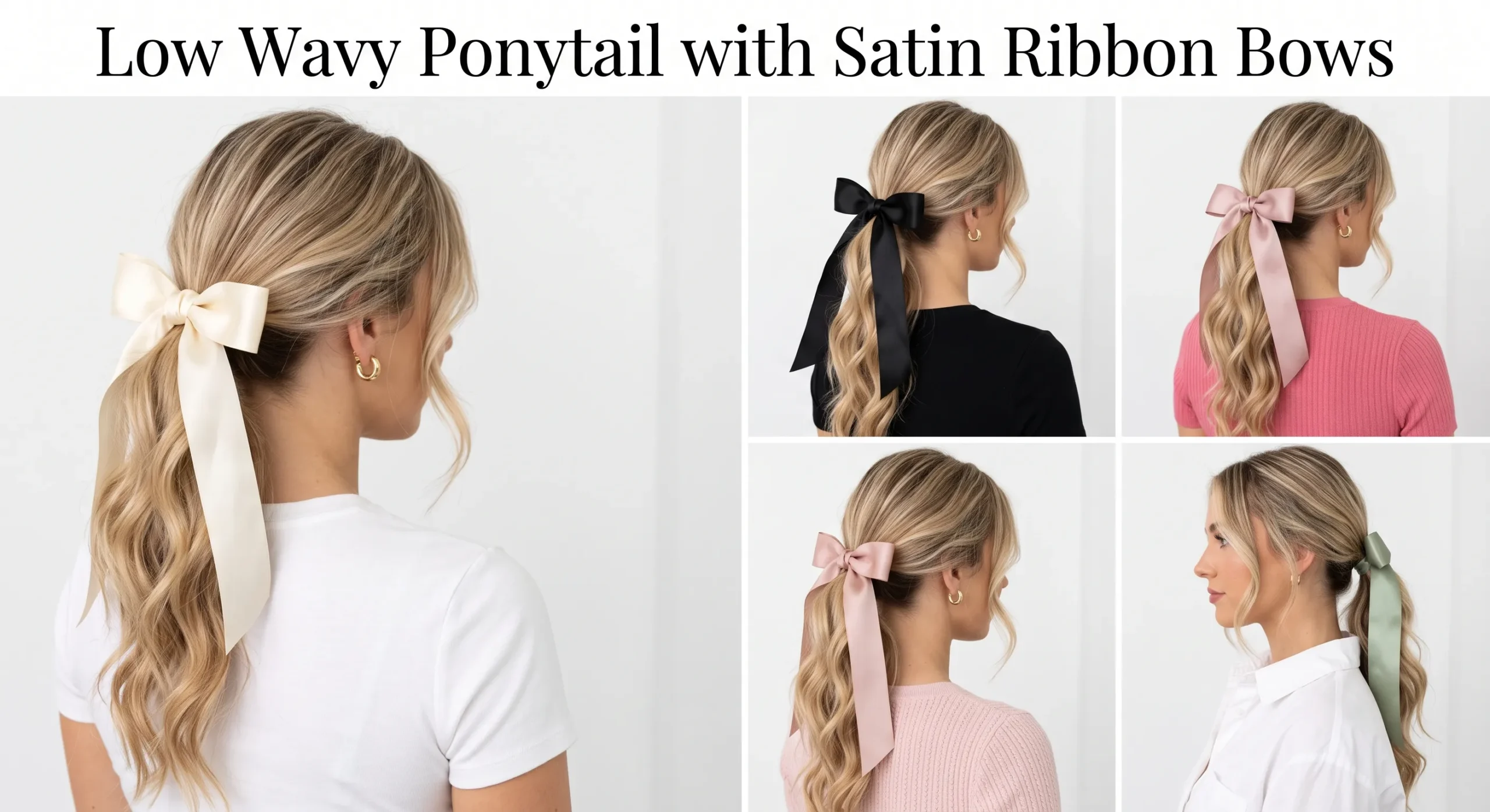 19 Beautiful Wedding Hairstyles for Long Layered Hair That Flow 19 18. Ribbon Tied Ponytail with Soft Layered Waves 1 scaled