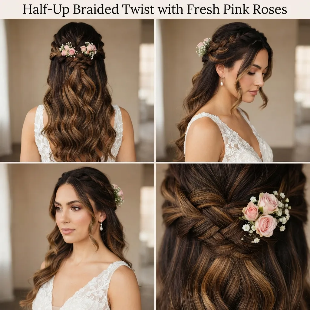 19 Beautiful Wedding Hairstyles for Long Layered Hair That Flow 20 19. Floral Half Up Braid with Flowing Bohemian Curls