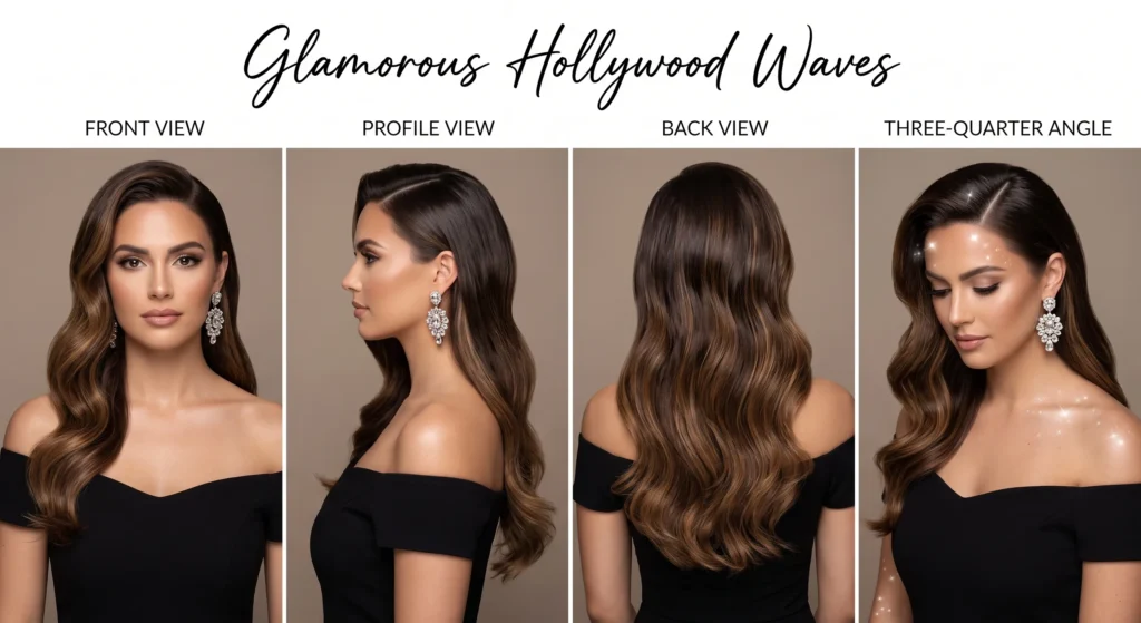 19 Beautiful Wedding Hairstyles for Long Layered Hair That Flow 3 2. Layered Hollywood Waves with a Deep Side Part
