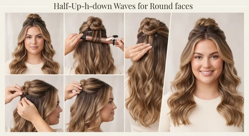 3. Half Up Half Down Waves for Round Faces 1
