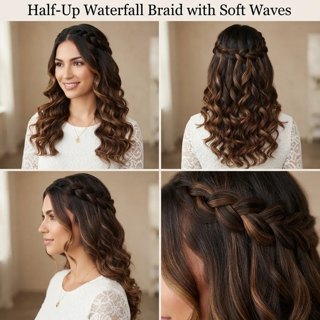 19 Beautiful Wedding Hairstyles for Long Layered Hair That Flow 5 4. Loose Waterfall Braid with Layered Curls