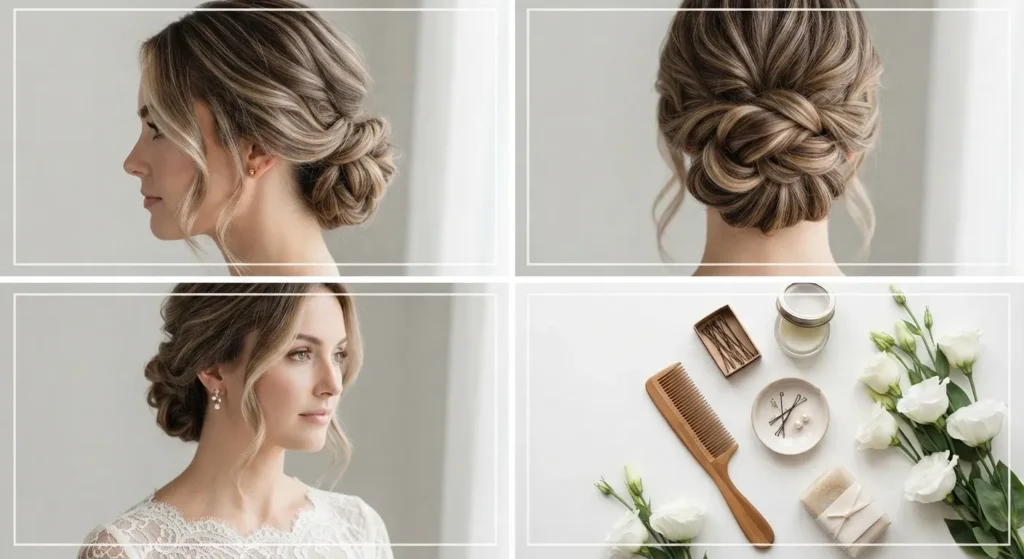 5. Textured Bridal Bun With Wispy Tendrils