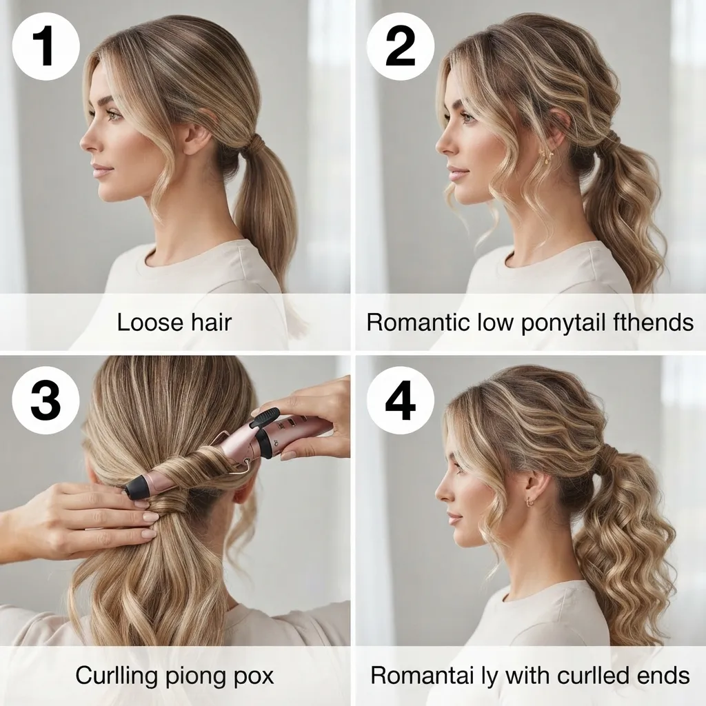 6. Romantic Low Ponytail With Curled Ends