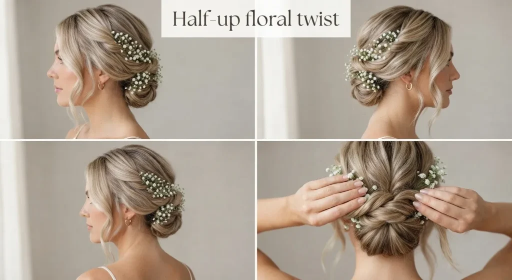 8. Half Up Floral Twist