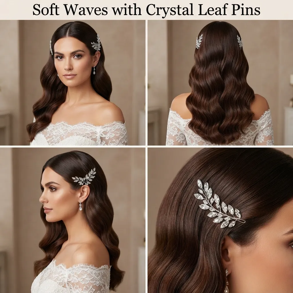 19 Beautiful Wedding Hairstyles for Long Layered Hair That Flow 10 9. Center Parted Mermaid Waves with Crystal Pins