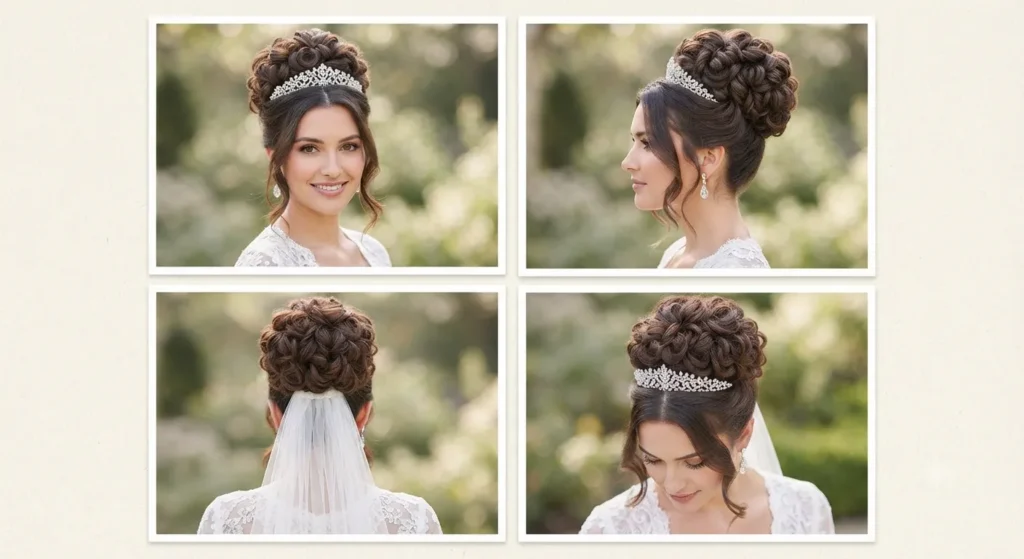 16 Bridal Updo Wedding Hairstyles That Look Elegant and Timeless 10 9. Voluminous High Bridal Bun 1